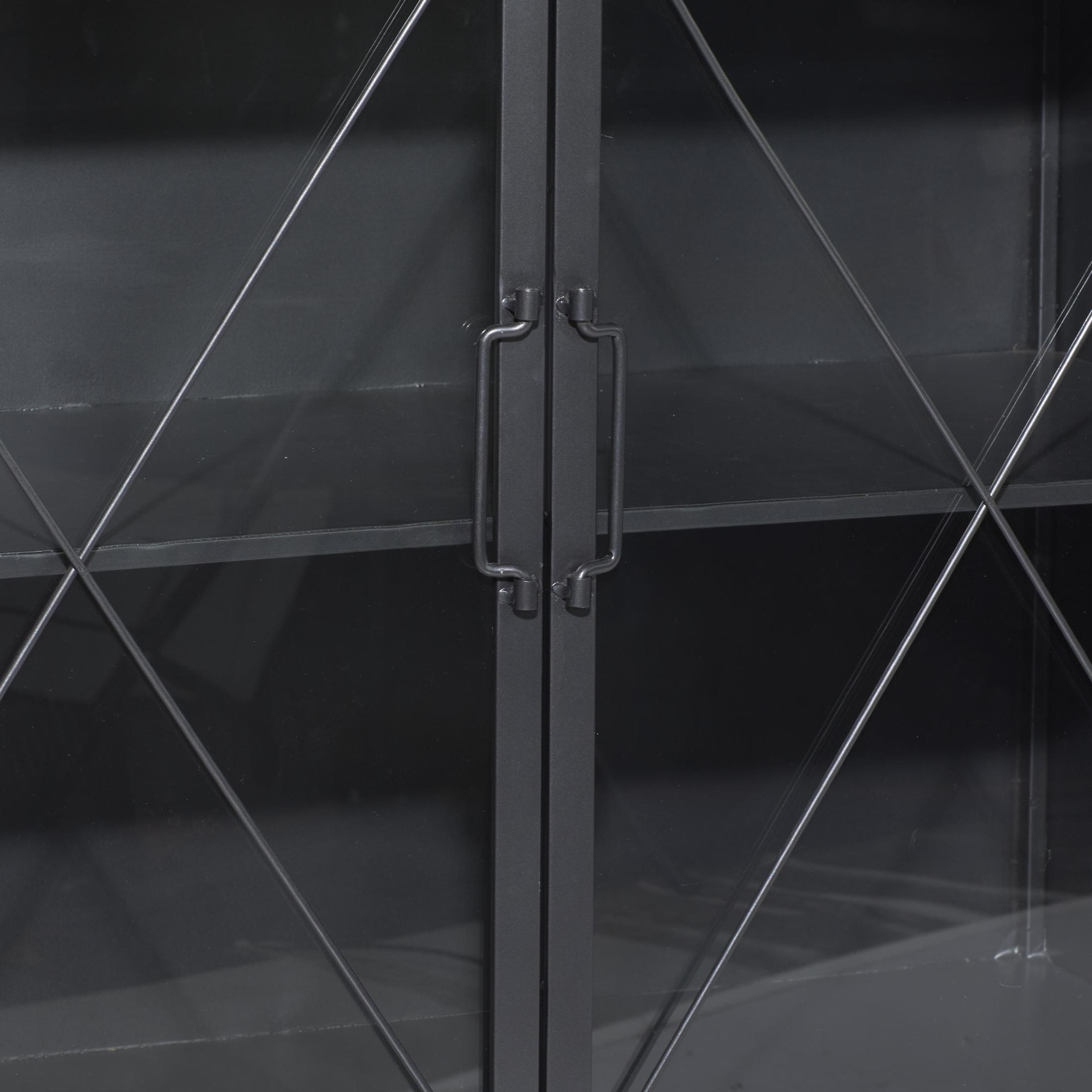 DecMode 33" x 29" Black Metal 2 Door Geometric Cabinet with Glass Front Panels, 1-Piece