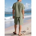 thumbnail image 6 of Men's Linen Blend Short Sleeve Shirt & Shorts Set, Casual Summer 2 Piece Outfit Green M, 6 of 9
