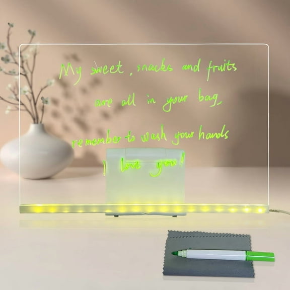 LED Light-Up Acrylic Message Board – Glowing Dry Erase Board with RGB Lighting, Invisible Stand, 7 Neon Markers, USB Powered, Scratch-Resistant – for Home, Kitchen, Office, or Décor