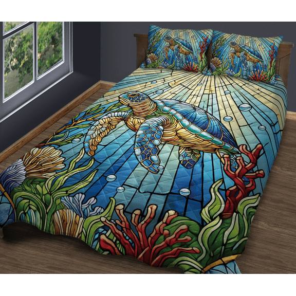 Lotusprinthandmade Colorful Sea Turtle Quilt Bedding Set