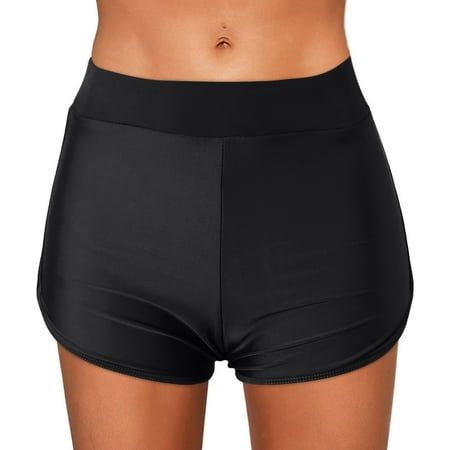 Baqcunre Women s Swim Shorts High Waisted Bathing Suit Bottoms Tummy Control Swim Boyshorts Full Coverage Boardshort Black S