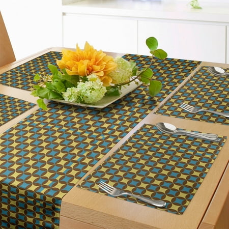 

Retro Table Runner & Placemats Geometrical Pattern Design from Seventies Yellow and Blue Star-like Shapes Set for Dining Table Placemat 4 pcs + Runner 12 x90 Brown Blue and Yellow by Ambesonne