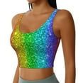 thumbnail image 2 of Vsdgher Glitter Rainbow Print Women Sleeveless Athletic Tank Top Built-in Bra Camisole Sports Vest for Yoga Running Fitness Exercise with Removable Pads, 2 of 8