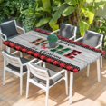 thumbnail image 2 of Christmas Table Cloths for 5 Foot Rectangle Tables, Winter Poinsettia Wooden Grain Red Black Plaid Patio Waterproof Elastic Fitted Tablecloths, Washable Rectangular Table Cover for Camping, 2 of 8