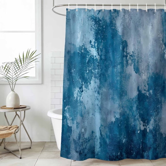 Vintage Blue Waterproof Fabric Shower Curtain,Oil Painting Modern Abstract Art Waterproof Fabric Shower Curtain for Bathroom Curtains Bathtubs Hotel Shower Curtains with 12 Hooks Extra Long 72x96