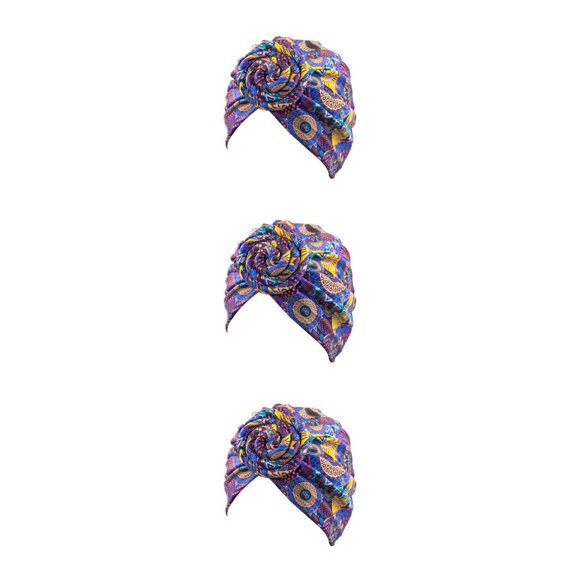 Qarigey Nudo Turbante Estampado Hijab Beanie Estilo bohemio Gorros plisados Accesorios para el cabello femenino Gorro Banquete de Type1 NO1