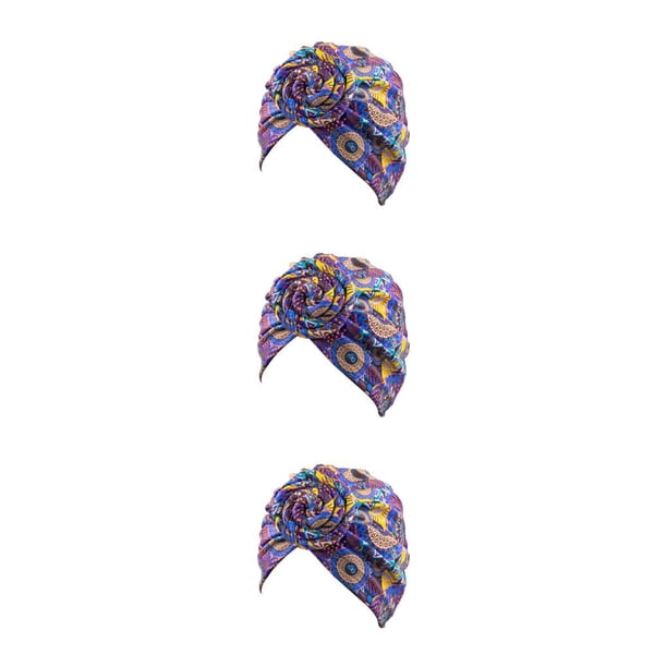 Qarigey Nudo Turbante Estampado Hijab Beanie Estilo bohemio Gorros plisados Accesorios para el cabello femenino Gorro Banquete de Type1 NO1