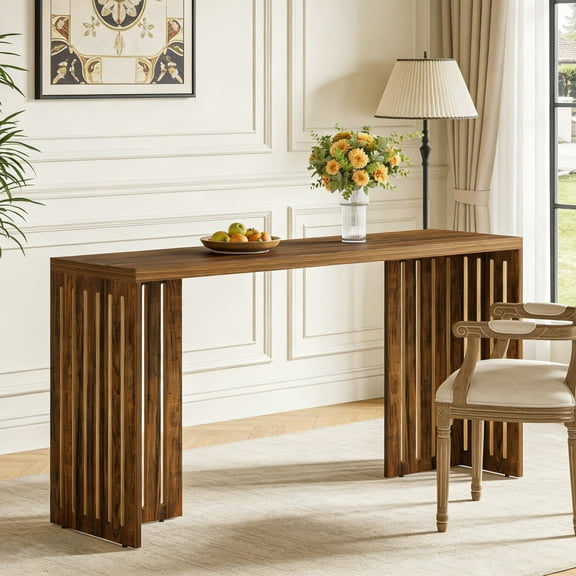 Fnova 63" Pub Table, Rectangular Wood Kitchen Dining Counter Workspace High Top with Louvered Base, for Kitchen, Dining Room & Commercial Use