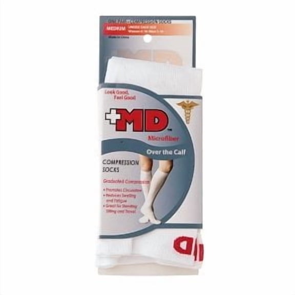 MD USA Flat Knit Micro-Fiber Compression Socks, White, Medium
