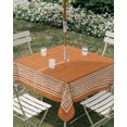 thumbnail image 2 of Orange Geometric Outdoor Tablecloth with Umbrella Hole, White Greek Key Design Burlap Modern Art Spillproof Waterproof Outdoor Table Cover, Patio Tablecloths for Party/Garden/Picnic, Square 60"x60", 2 of 9