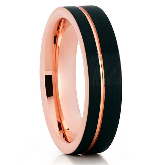 Black Wedding Ring,Rose Gold Tungsten Ring,6mm Wedding Ring,Tungsten Carbide Ring,Engagement Ring