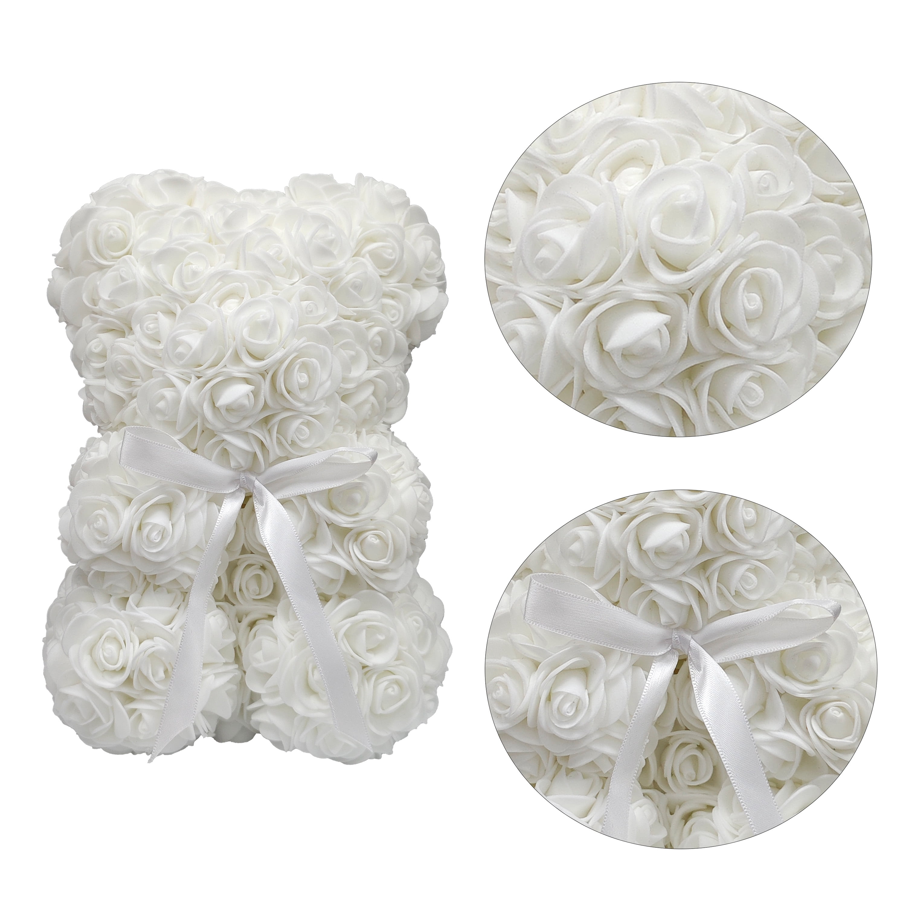 Way To Celebrate 9.25" Artificial Rose Bear Valentine's Day Gift, White Color