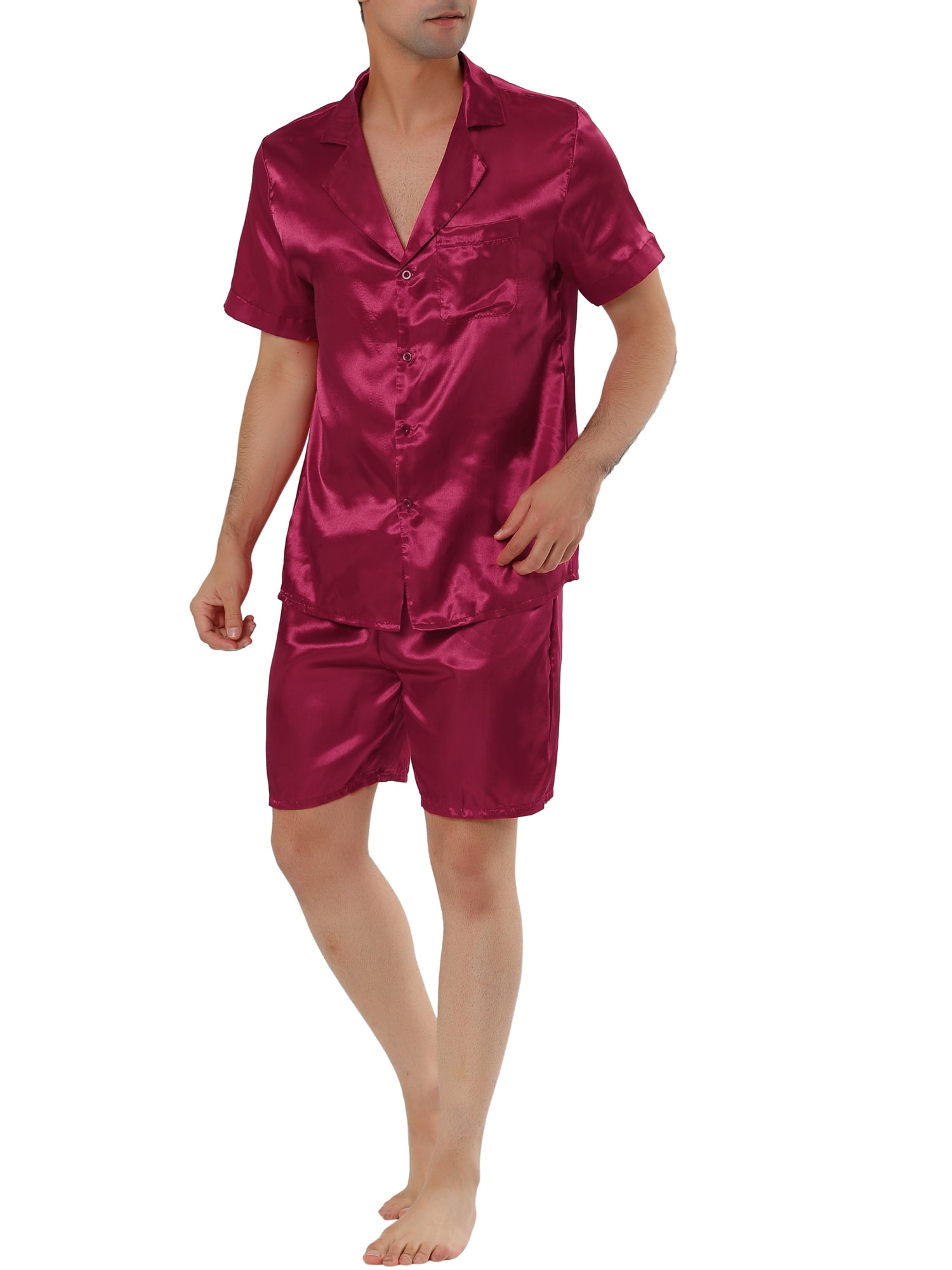Unique Bargains Men's Summer Satin Pajama Sets Short Sleeve Nightwear Sleepwear