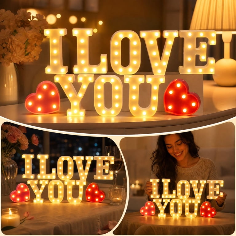 LED Letter Lights, I LOVE YOU Battery Operated Alphabet Lights with ...