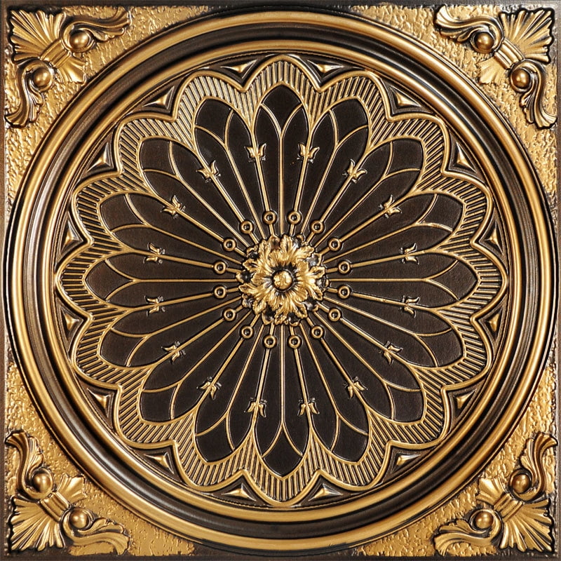 Rose Window 2 ft. x 2 ft. PVC Glue-up or Lay in Ceiling Tile in Antique Gold