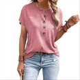 thumbnail image 2 of Womens Short Sleeve Henley Tops V Neck Dressy Casual Loose Fit Shirts Pink S, 2 of 6