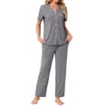 thumbnail image 1 of Conjunto de pijama para mujer INSPIRE CHIC, botón, suave, de manga corta, ropa de dormir, pantalones largos, conjunto de 2 piezas, XS, gris oscuro, 1 of 6