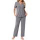 thumbnail image 1 of Conjunto de pijama para mujer INSPIRE CHIC, botón, suave, de manga corta, ropa de dormir, pantalones largos, conjunto de 2 piezas, XS, gris oscuro, 1 of 6