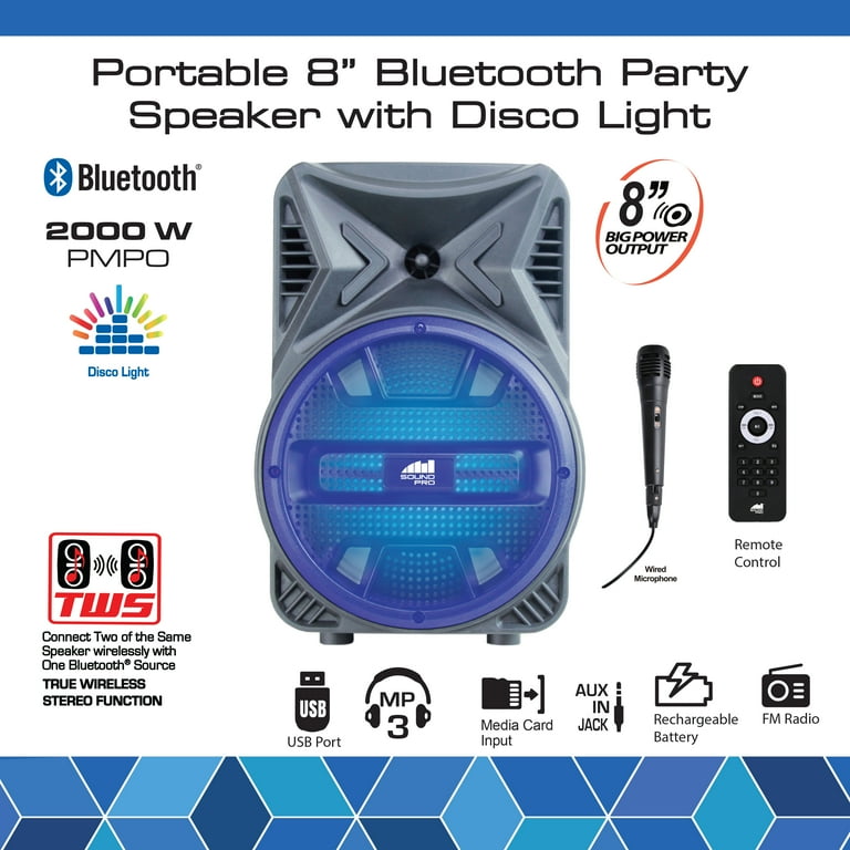 Naxa Portable 8” Bluetooth® Party Speaker with Disco Light Black