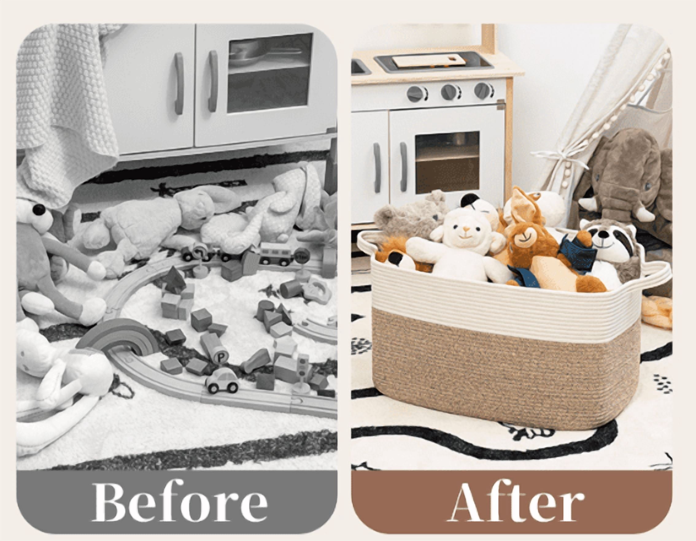 108L Large Blanket Basket（25“x17”）,Storage Basket for Organizing, Dog Toy Bin,baby laundry basket,Cotton Rope Blanket Basket for Living Room, Laundry, Nursery, Pillows (White and Brown)