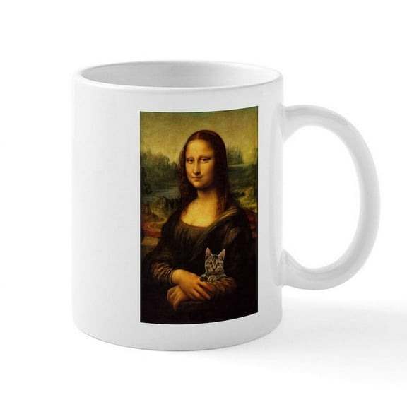 CafePress - Monalisa With Cat Mugs - 11 oz Ceramic Mug - Novelty Coffee Tea Cup