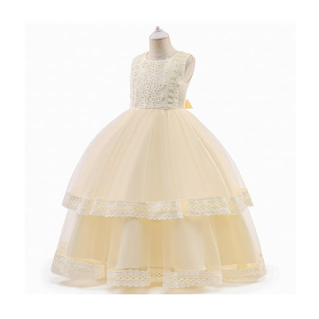 HAWEE Robe en Dentelle pour Fille pour Enfants Mariage Demoiselle d'Honneur Concours Fête Formelle Longue Robe Princesse Communion Robes en Tulle