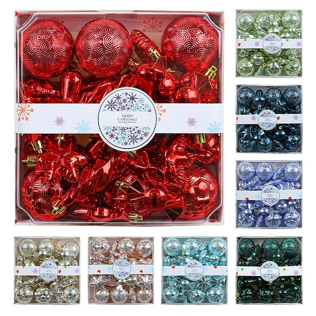 Fiudx Juego de 28 Bolas Navideñas, Adornos de Plástico Irrompibles, Diseños Coloridos Galvanizados, Decoración Colgante para Árbol de Navidad, Decoración para Fiestas y Bodas, Apto para Todas Las Eda