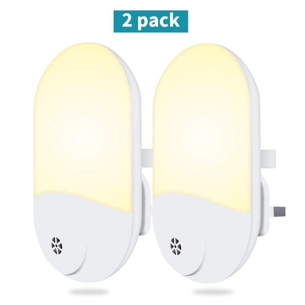 Juego de 2 luces nocturnas LED, luz nocturna automática con 3 niveles de brillo y sensor de anochecer, luz nocturna infantil Plug and Play para habitación de bebé, cocina, pasillo, escaleras, sala de