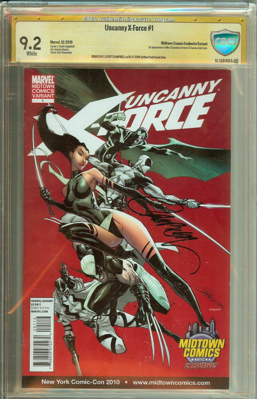 CBCS 9.2 Uncanny X-Force #1 Midtown Edition Signed Campbell Exclusive not CGC 1st War & Famine