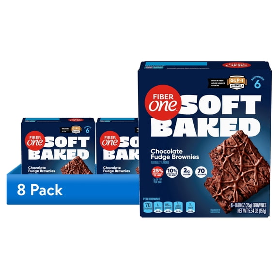 (8 pack) Fiber One Soft Baked Chocolate Fudge Brownies, Fiber Snacks, 6 Ct, 5.34 oz