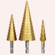 thumbnail image 1 of Brocas escalonadas de 3 piezas para perforar paneles aislantes, madera y chapa metálica. Mango hexagonal, 1 of 9
