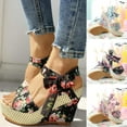 thumbnail image 5 of Wedge Sandals for Women Floral Bow Tie Espadrilles Platform Heel Sandal Open Cap Toe Platform Heeled Ankle Strap Shoes, 5 of 6