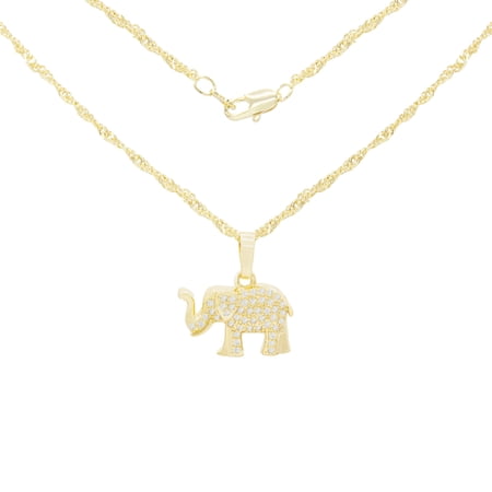BEBERLINI Elephant CZ Charm 14K Gold Filled Rope Chain Pendant Necklace Jewelry Women 18"