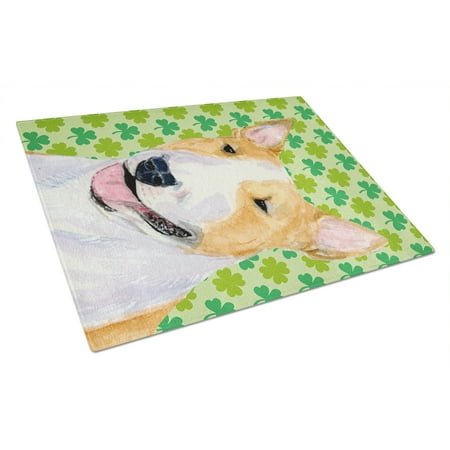 

Caroline s Treasures SS4427LCB Bull Terrier St. Patrick s Day Shamrock Portrait Glass Cutting Board Large 12H x 16W