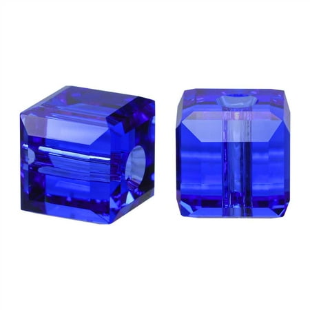 - Swarovski Crystal, #5601 Cube Beads 6mm, 4 Pieces, Majestic Blue