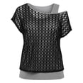 thumbnail image 5 of Delayuji Crochet Tops for Women Summer Short Sleeve Hollow Out Lace Swimsuit Cover Up Off Shoulder Beach Vacation Tops Daily Wear Clubwear Night Wear Grey L, 5 of 6