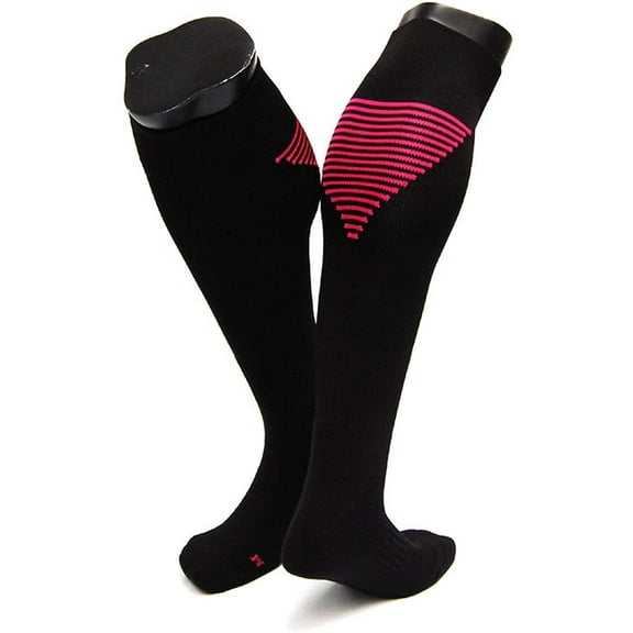 Lian LifeStyle Women's 1 Pair Knee High Athletic Sports Socks Size M XL0026-08(Black w/Rose Strip)