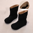 thumbnail image 5 of Bilqis Fashion Mid Calf Snow Boots for Girls Solid Plain Decor‑free Thin Fleece Lined Suede Upper Ankle Boot Round Toe Flat Sole Footwear Weekend Leisure Fall Winter Shoes Black,11 Little Kids, 5 of 6
