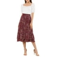 thumbnail image 2 of DARING DIVA Women's Tiered Ruffle Hem Midi Skirt XS Wine Red-Floral, 2 of 7