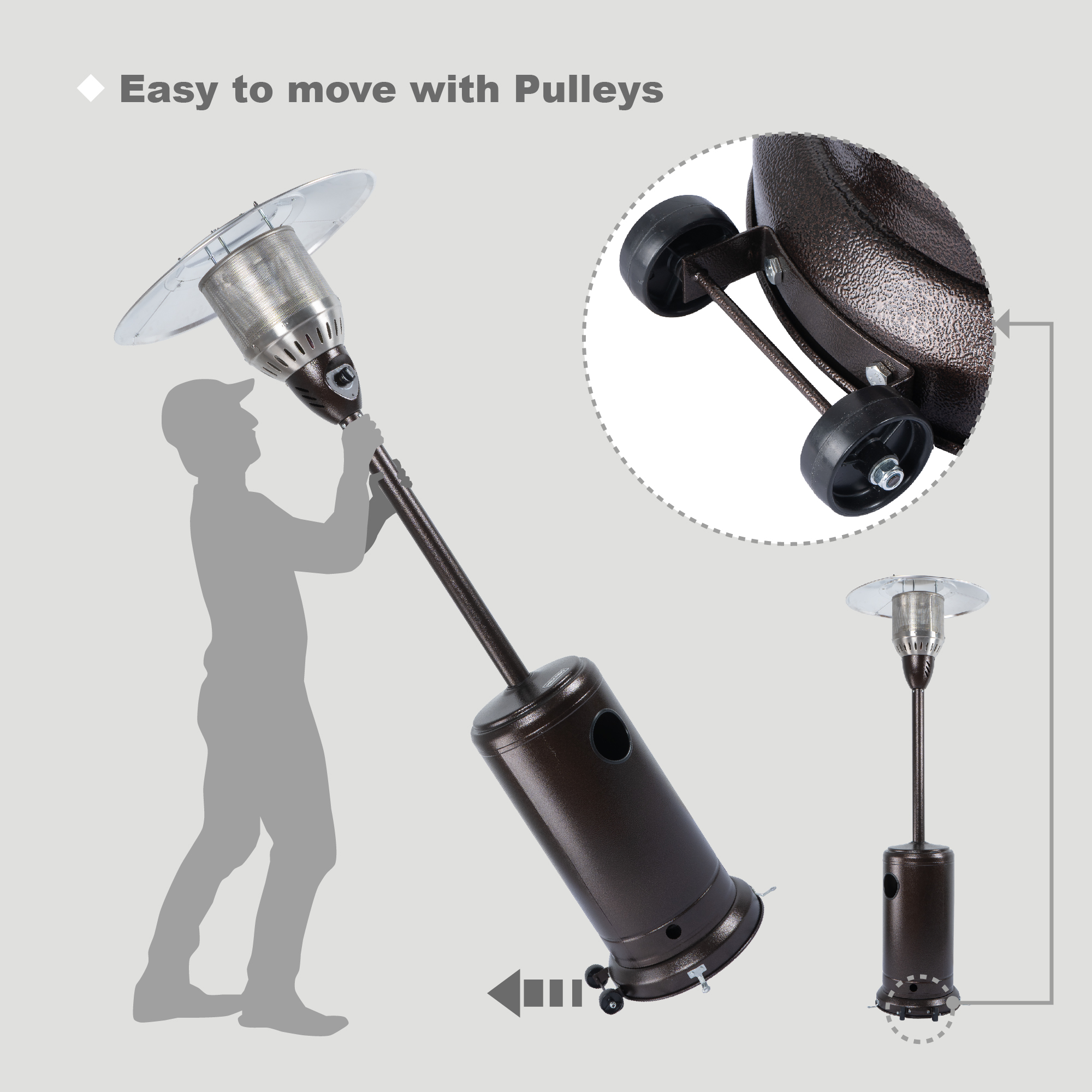 HEXAGO - 50,000 BTU Stainless Commercial Outdoor Patio Heater with Wheels  ETL Listed - Walmart.com