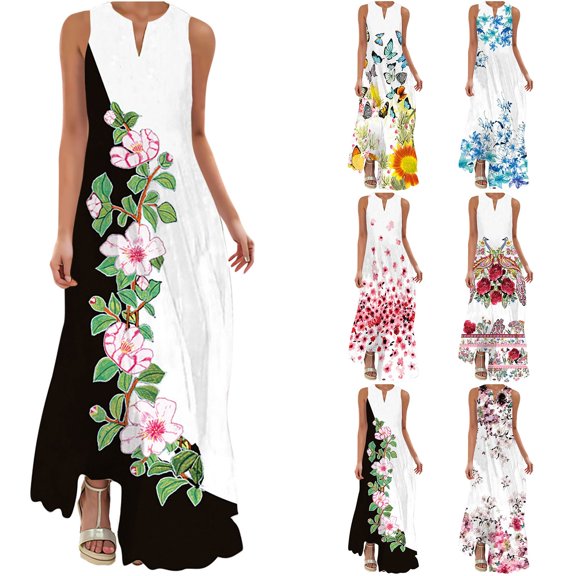 YuXingFu Cotton Maxi Dress Maxi V-Neck Plus Size Womens Dress Sleeveless Vacation Dresses for Women Beach Long Casual Summer Watermelon Red S