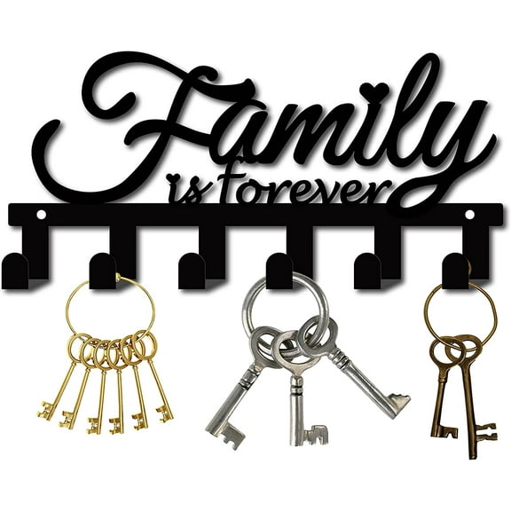 1pc Key Holder Cast Iron Wall Hanger Coat Rack Wall Mounted Family Home Decorative with 6 Hooks for Jewelry Keys Hat Backpack Clothes Pet Leash Umbrella Organizer Black