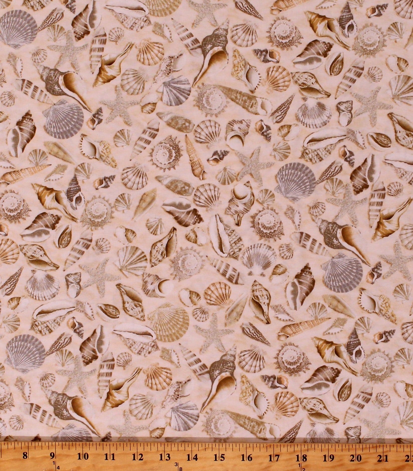 Yard Nautical Sea Shell Allover Cream Cotton Fabric Quilting Treasures Sea 