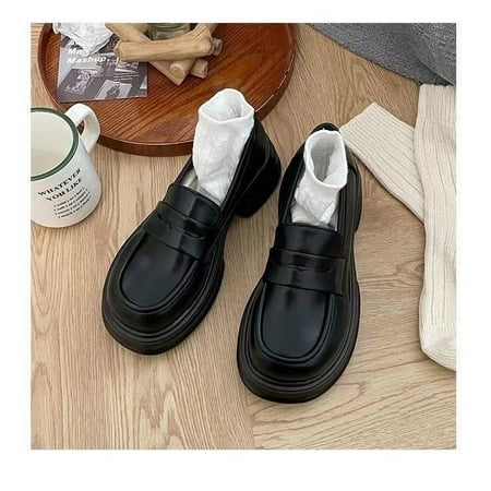 

Round toe platform loafers women‘s black preppy style jk shoes all-match British new slip-on fashion