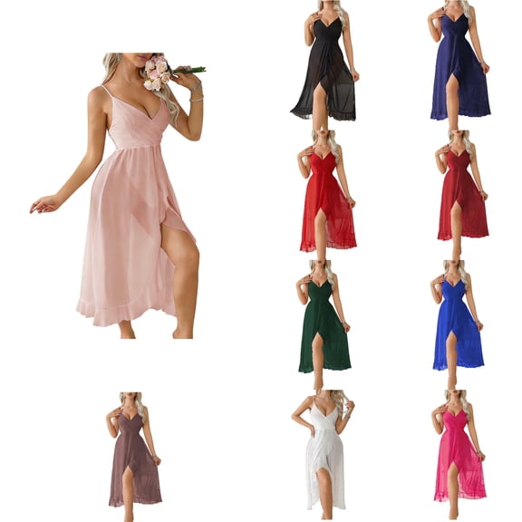 SROBPTY Women Solid Backless V Neck Camisole Long Sleepshirt Dress Loungewear Red, S