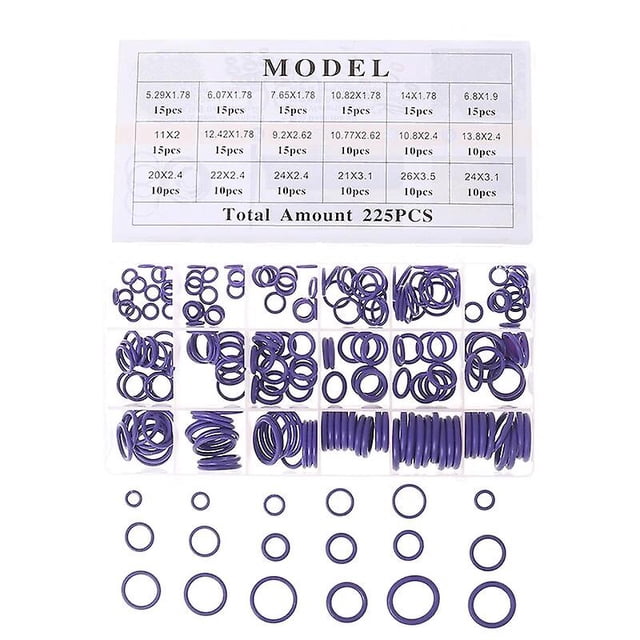 225pcs/box O-Ring Seal R134a Seals Kits Car Air Conditioning Rubber Washer Assortment Box Set Car Accessories O Rings~5958
