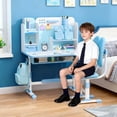 thumbnail image 2 of YNCE Kids Functional Desk and Chair Set, Ergonomic Height Adjustable Children School Study Desk with Book Stand, Storage Drawer and Metal Hook for Boys Girls, 2 of 10
