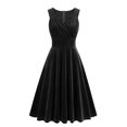 thumbnail image 3 of Bigersell Wrap V-Neck Dress Women Back Zipper Sleeveless Vintage Cocktail Party Dresses Solid Pleated A-Line Midi Dresses for Wedding Guest Elegant Formal Evening Party Mid-Length Dress Black XXL, 3 of 5