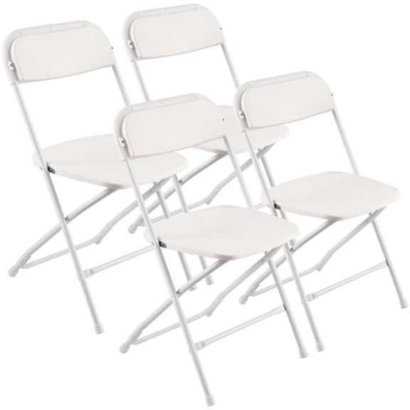Folding Chairs Set of 4, Plastic Folding Chairs with Heavy-Duty Metal Frame, Portable Stackable Chairs for Indoor Outdoor Home, Garden, Parties, Events, White