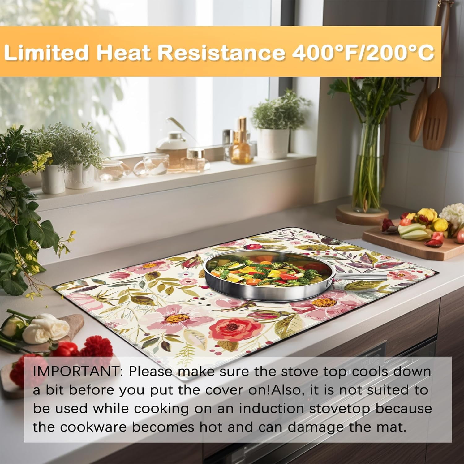 Stove Top Cover for Electric Stove，Christmas Kitchen Decor Vintage Romantic Floral Extra Thick Natural Rubber Glass Top Protector, Prevents Scratching, Expands Usable Space 28.5'''' x 20.5''''